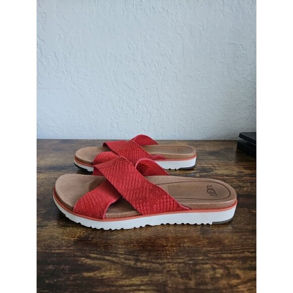 Womens UGG Kari slip on Sandles Slodes Sz 8 Orange Coral Color Comfort Barbie - Picture 3 of 9